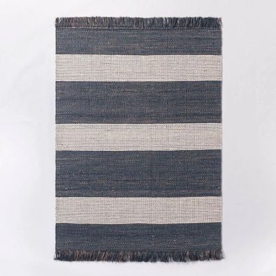 NEW THRESHOLD DESIGNED WITH STUDIO MCGEE 7'X10' HIGHLAND HAND WOVEN STRIPED JUTE/WOOL AREA RUG BLUE