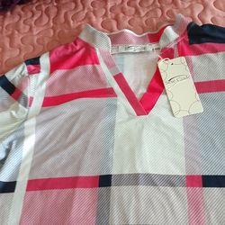 Jersey Notch Neck Tunic Roll Sleeves 