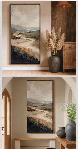 Modern Abstract Landscape Canvas Wall Art with Natural Frame