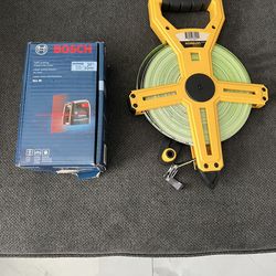 Komelon fiber reel new 200 ft and bosch cross line laser new asking $90 for  both