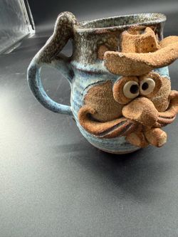 Cowboy Pottery Face Mug Signed