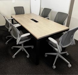 Room & Board Conference Table with 6 Humanscale Chairs
