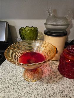 Vintage amberina vase compote bowl candy dish glassware