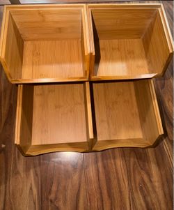 Stackable Bamboo Pantry Storage Bins Set of Slide-Out Access Large and Small Sizes