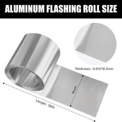 Aluminum Flashing Roll Roof Flashing,4Inch*50Ft Metal Roofing Flashing,0.3mm Thickness Aluminum Roof Panels for Sealing Windows Doors Siding Roofing P