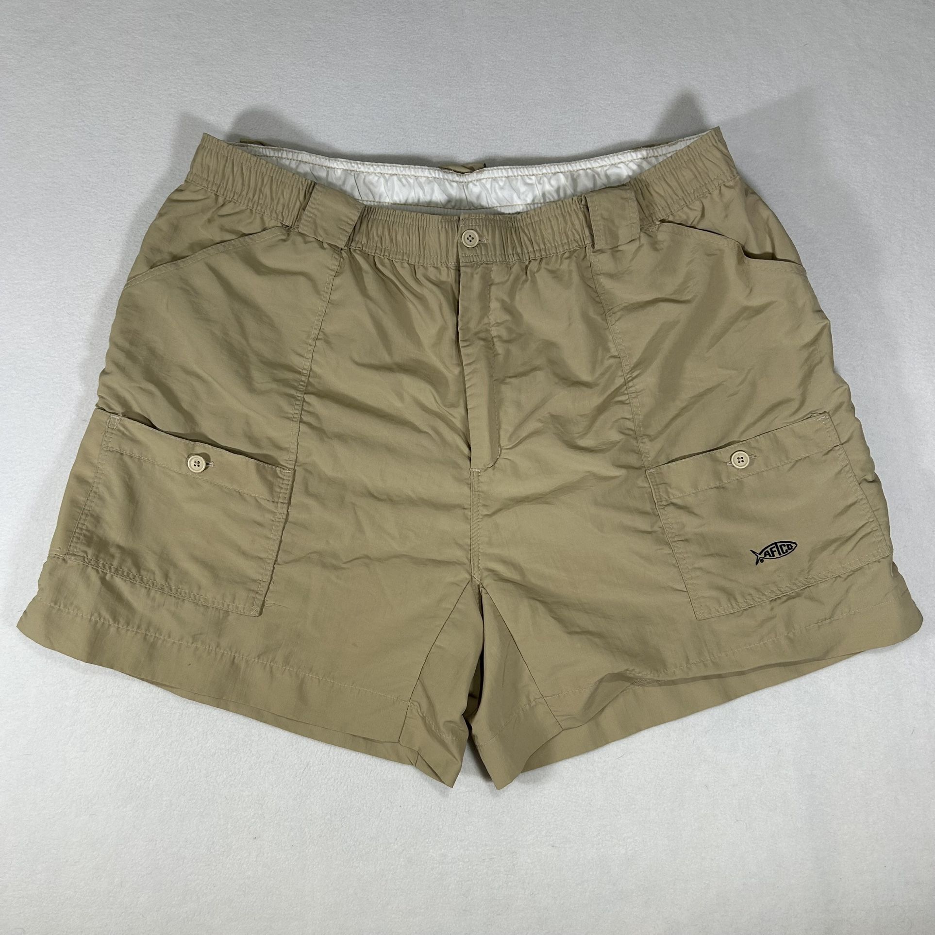 AFTCO Mens Beige Original Fishing Shorts Cargo Elastic Waist Outdoors Size 44
