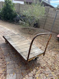 Vintage Flat Warehouse Cart Wooden Top