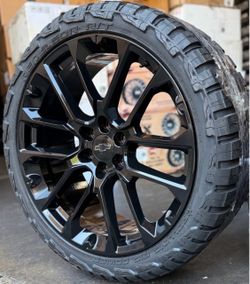 22” 24” 26” BLACK wheels 33” mud mt tires fits Chevy Silverado Tahoe Suburban Avalanche Yukon Sierra Ram