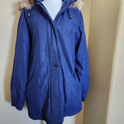 Navy Blue Women's London Fog Jacket, Faux Fur, Size XL, EUC