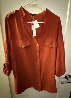 Dark Orange Long Sleeve Sheer Blouse
