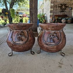 Rustic Horse Clay Pots, Planters, Plants. Talavera, Pottery $70 cada una