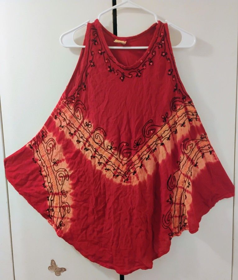 California Woman Red And Orange Tye-dye Top