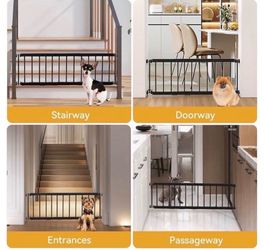 Dog Gate 18"-45" Adjustable Extra Wide Metal Baby Gate to Step Over 10" Tall Small Pet Gate with 3 Extension Kits Pressure Mounted forDoorways Stairs