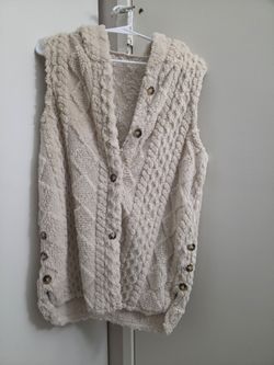 Cream Sherpa Knit Button Vest