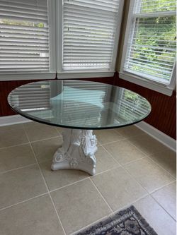8-Seater Glass Top Dining Table with Heavy Decorative Column Base”