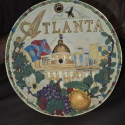 Rare Atlanta Memorabilia Plate With Rebel Flag By MC Art Co