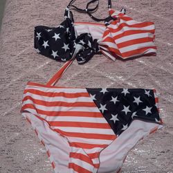 Womens Large Bikini Swimsuit USA Red White Blue 