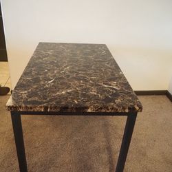 Modern Bistro Dining Table – Faux Granite Top + Black Metal Legs (47”)
