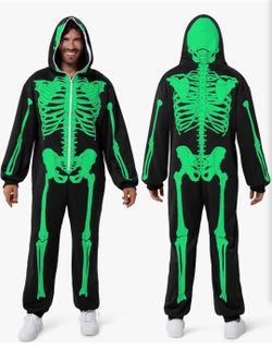 Adult Glowy Skeleton Pajamas/Costume, XL