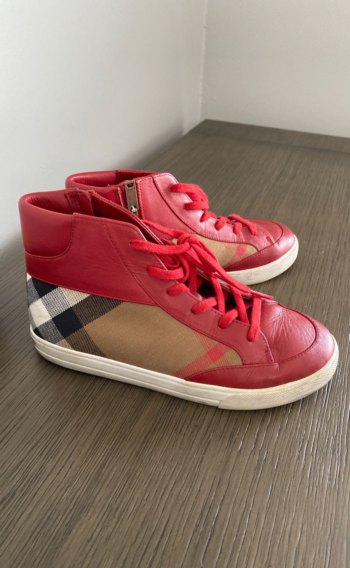 Authentic Burberry leather red high tops size 34