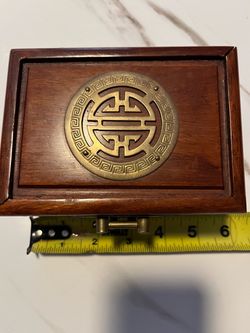 Beautiful wood  antique jewelry box with brass and velvet lining