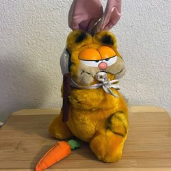 DAKIN 80s GARFIELD Plush Doll w/EASTER BUNNY Hat/Ears + CARROT Stick