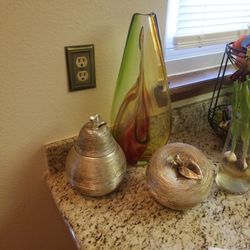 Vases Apple And Pear , Other Is Hand Blown Glass 