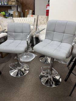 2 Adjustable Contemporary Bar Stool with Swivel Arm and Cushion, Gray
