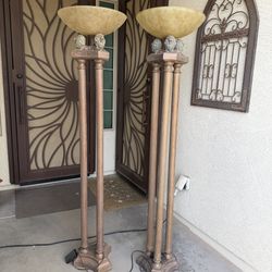 Pair of Vintage Lion Head Torchiere Floor Lamps