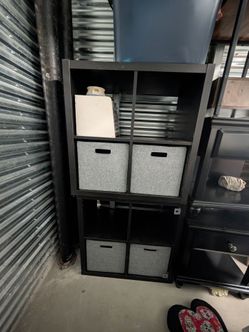 Black Cube Storage Shelf with Fabric Bins