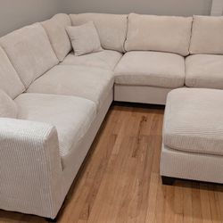 New 99x99 Corduroy Sectional Couch With Ottoman : Free Delivery 