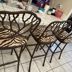 Twig Style Metal Bar Stool - Zebra Seat / Silla Alta Metálica Diseño Rama