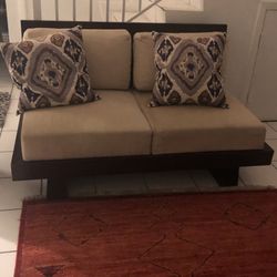 Great 2 Piece Wood With Tan Sofa Chairs!!