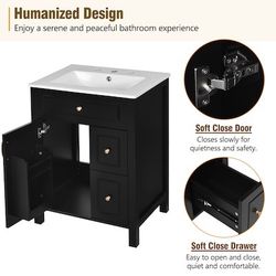 24-in Bathroom Vanity Black Single Top 1 Soft-Close Doors 2