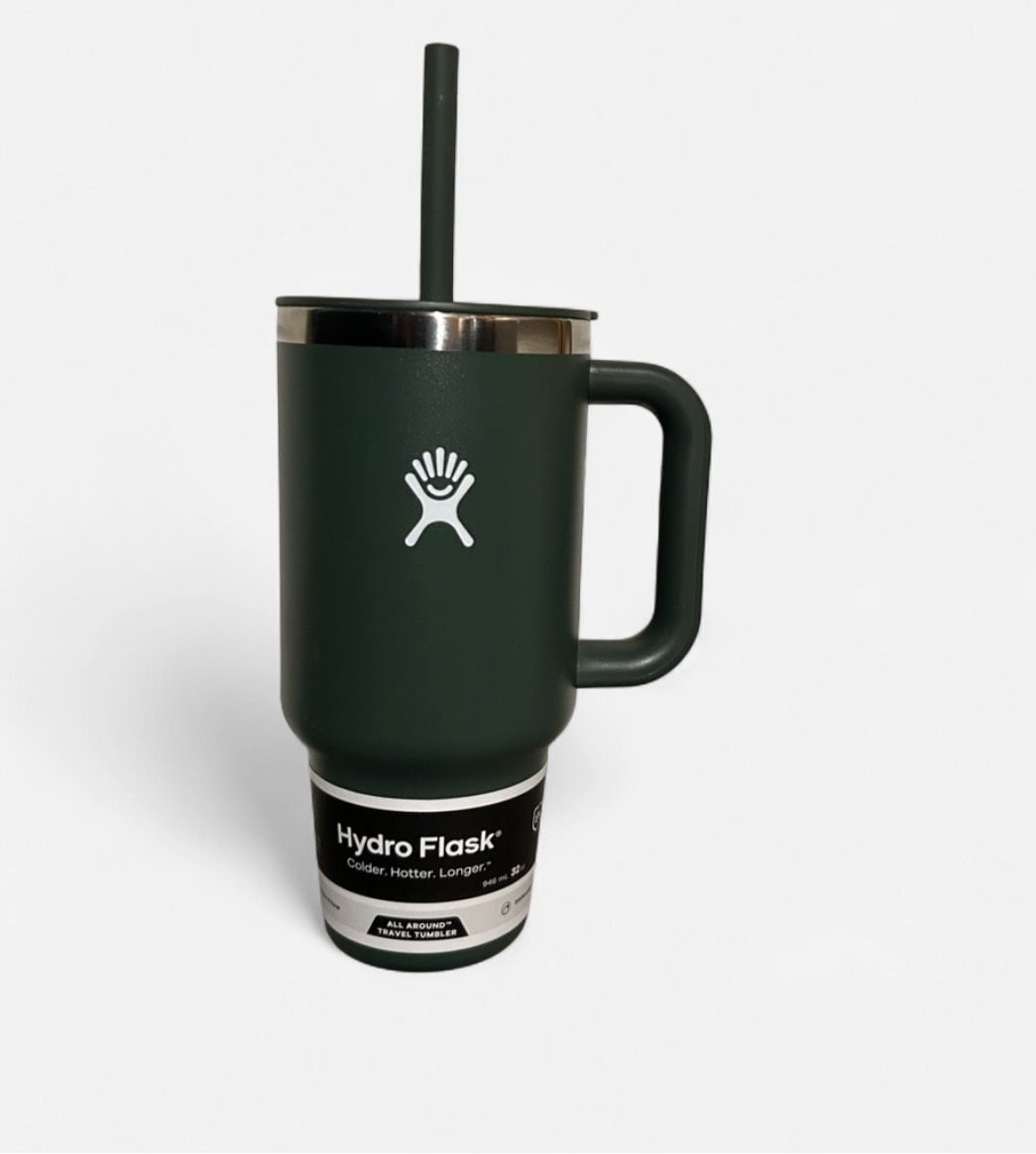 Green Hydro Flask 40oz insulated tumbler with straw 
