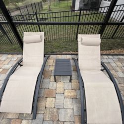  2 X Pool Loungers With Small Table