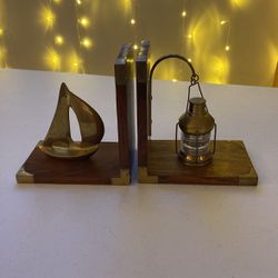 Nautical Brass & Wood Bookends