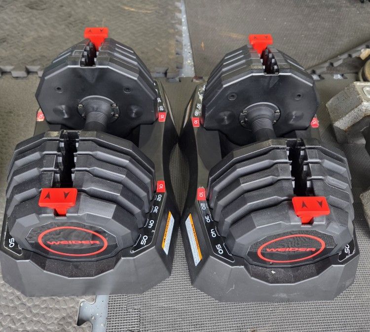 Weider Adjustable Dumbbells Set Weightlift Workout Weight Exercise Dumbells 10 To 50 Pounds