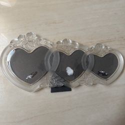 Mikasa Rosemont Triple Heart Crystal Glass Photo Frame Frosted Rose Vintage