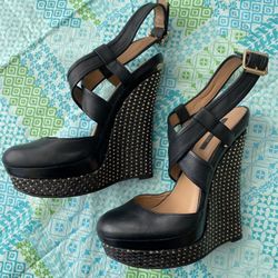 Rachel Zoe Black & Gold Woven Wedge Heels