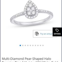 Multi-diamond Pear Shaped 10K White Gold Ring 