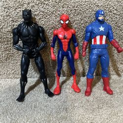 Marvel lot of 3 Figure Spiderman Black Panther Captain America Ironman 6” tall