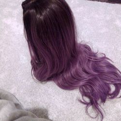 Long Wavy Synthetic Purple And Brown Hair #43
