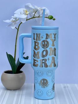 40oz “In My Boy Mom Era” Engraved Tumblers – light blue