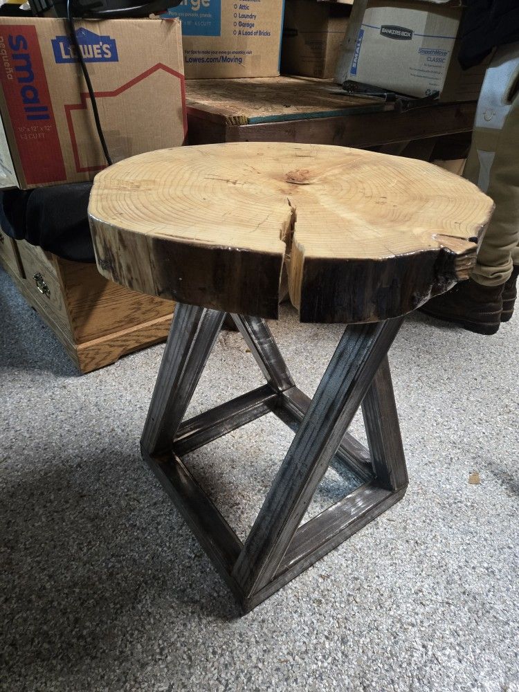 Wood And Steel End Table