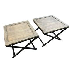 Vintage Wood & Iron Side Tables