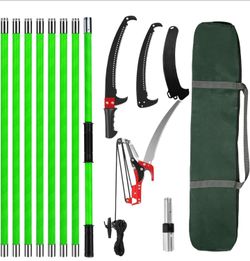 Pole Saws for Tree Trimming - 7.3-27 ft Manual Tree Trimmer with Sharp Steel Blade and Scissors, Long Reach High Branch Cutter for Garden Landscaping 