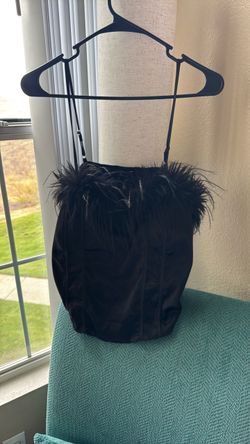 Black Satin Feather Trim Cami Top