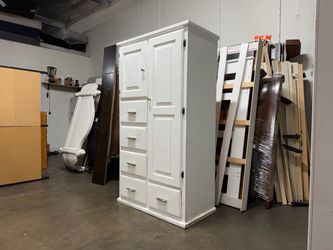 White Wood Armoire with Drawers and Cabinet