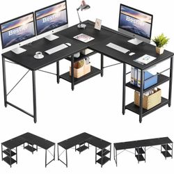 L Shaped Desk with Shelves | Reversible